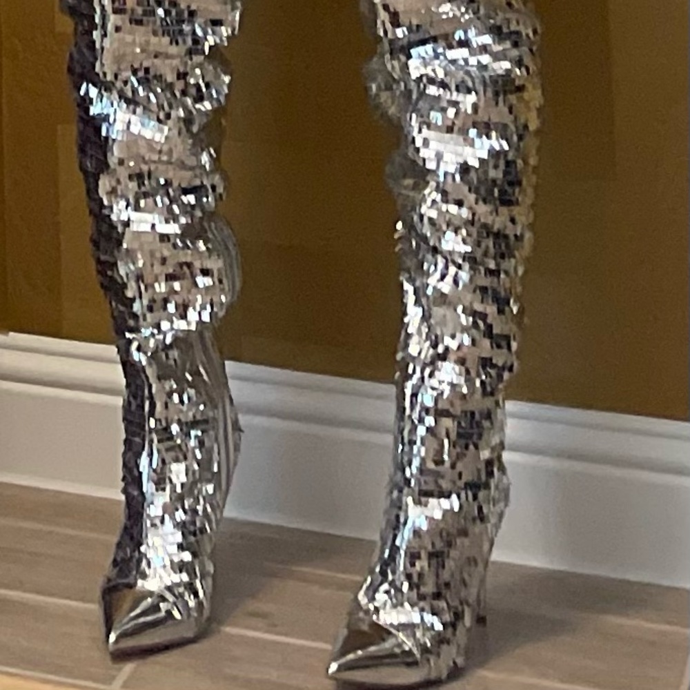 Silver Thigh Boots